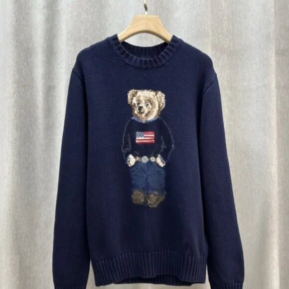 Polo by Ralph Lauren Blue Crewneck Sweater with Playful Bear Design - Picture 1 of 5